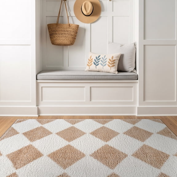 World Rug Gallery Diamond Wave Shag Rug – Great for Living Room, Bedroom, or Entryway or Entryway – Beige – Kid & Pet Friendly - BEIGE 4'x6'