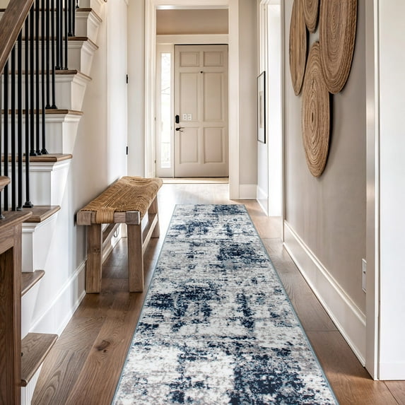 World Rug Gallery Distressed Abstract Area Rug - Blue 2'7"x12'