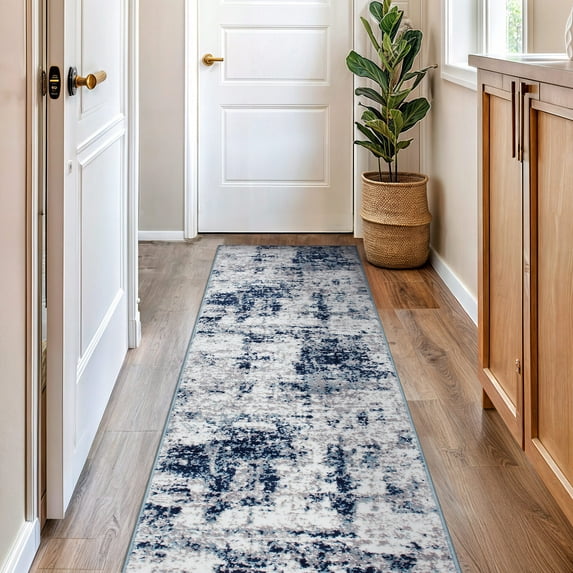 World Rug Gallery Distressed Abstract Area Rug - Blue 2'7"x6'