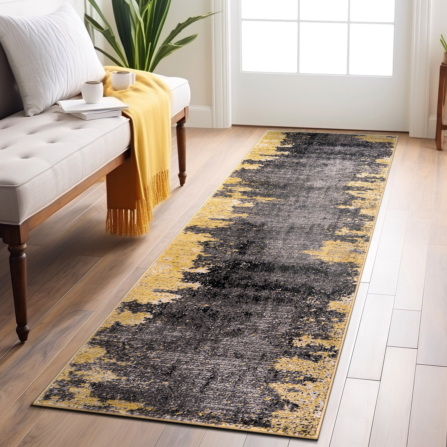 World Rug Gallery Distressed Abstract Area Rug - Yellow 2'x7' - Walmart.com