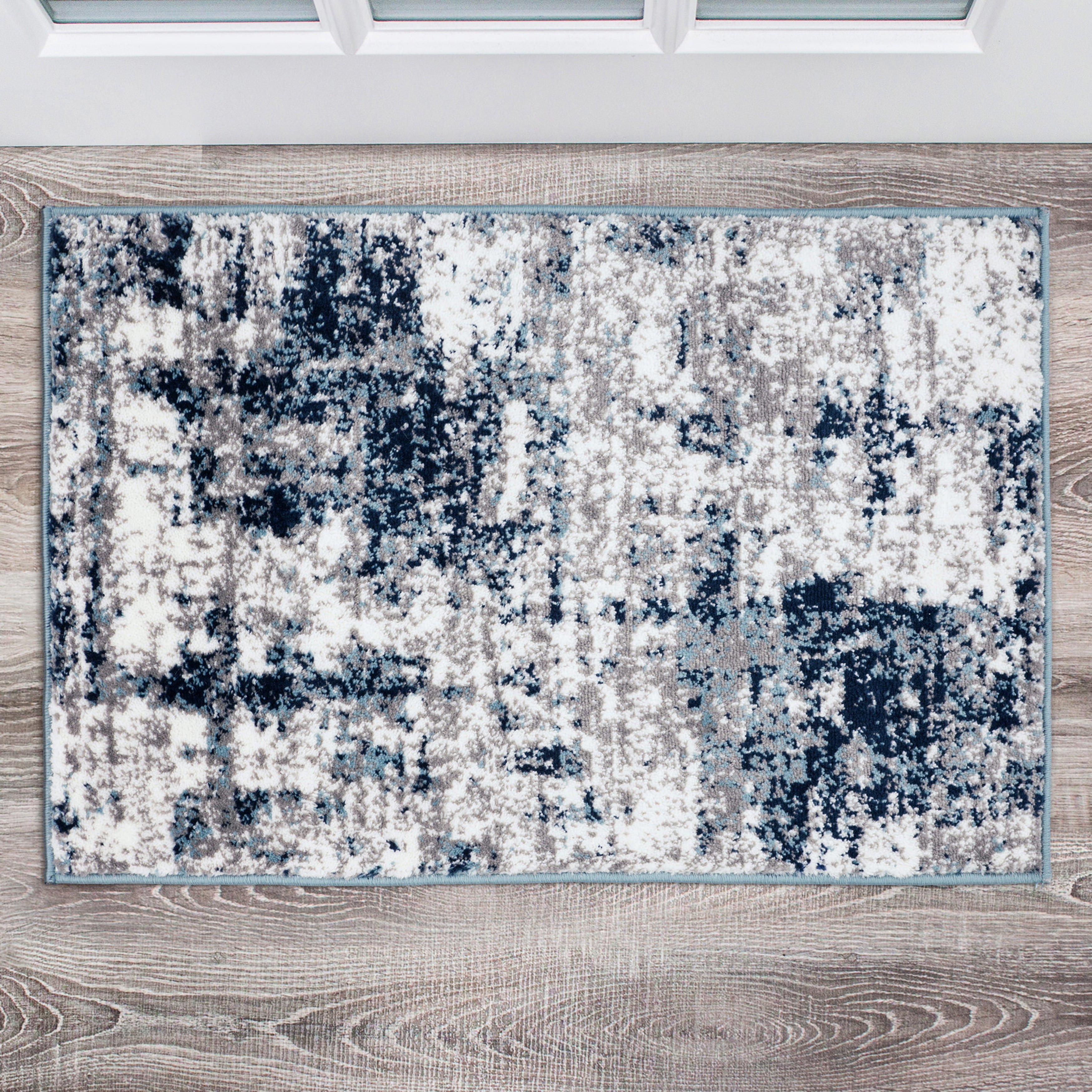 Distressed Blue Abstract 2' x 3' Area Rug