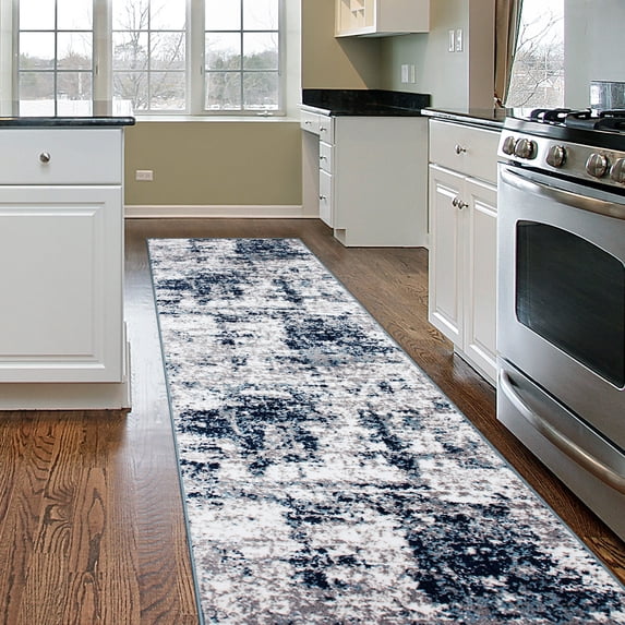 World Rug Gallery Distressed Abstract Blue 2'x10' Runner Rug