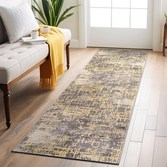 World Rug Gallery Distressed Abstract Design Area Rug - Yellow 2'x7'