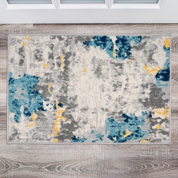 World Rug Gallery Distressed Abstract Pattern Cream 2' x 3' Door Mat