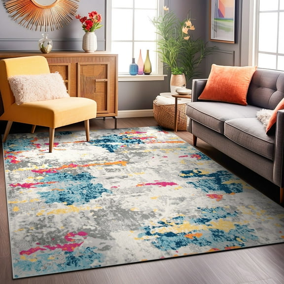 World Rug Gallery Distressed Abstract Pattern Multi 5' x 7' Indoor Area Rug