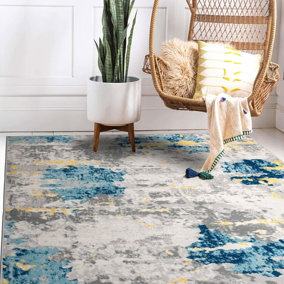 World Rug Gallery Distressed Abstract Polypropylene Indoor Area Rug, Stain Resistant, Low Pile, Latex-Free, Cream, 3'3" x 5'