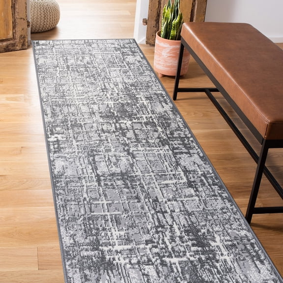 World Rug Gallery Distressed Abstract Stain Resistant Soft Area Rug - Gray 2'x7'