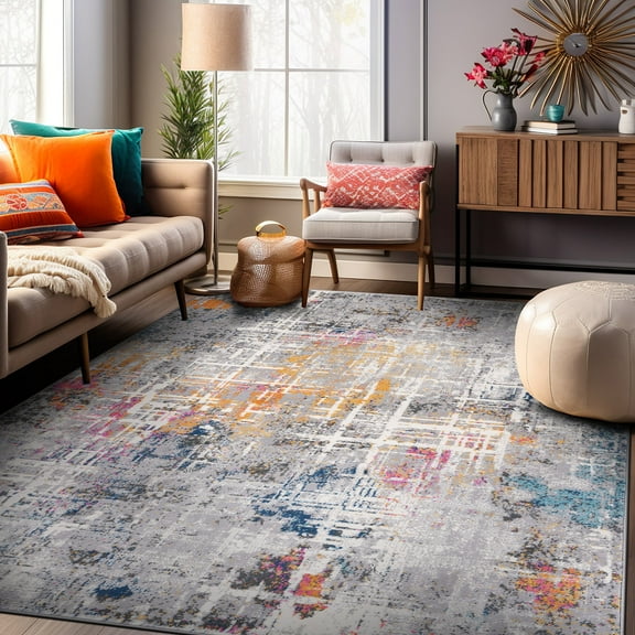 World Rug Gallery Distressed Abstract Stain Resistant Soft Area Rug - Multi 5'x7'