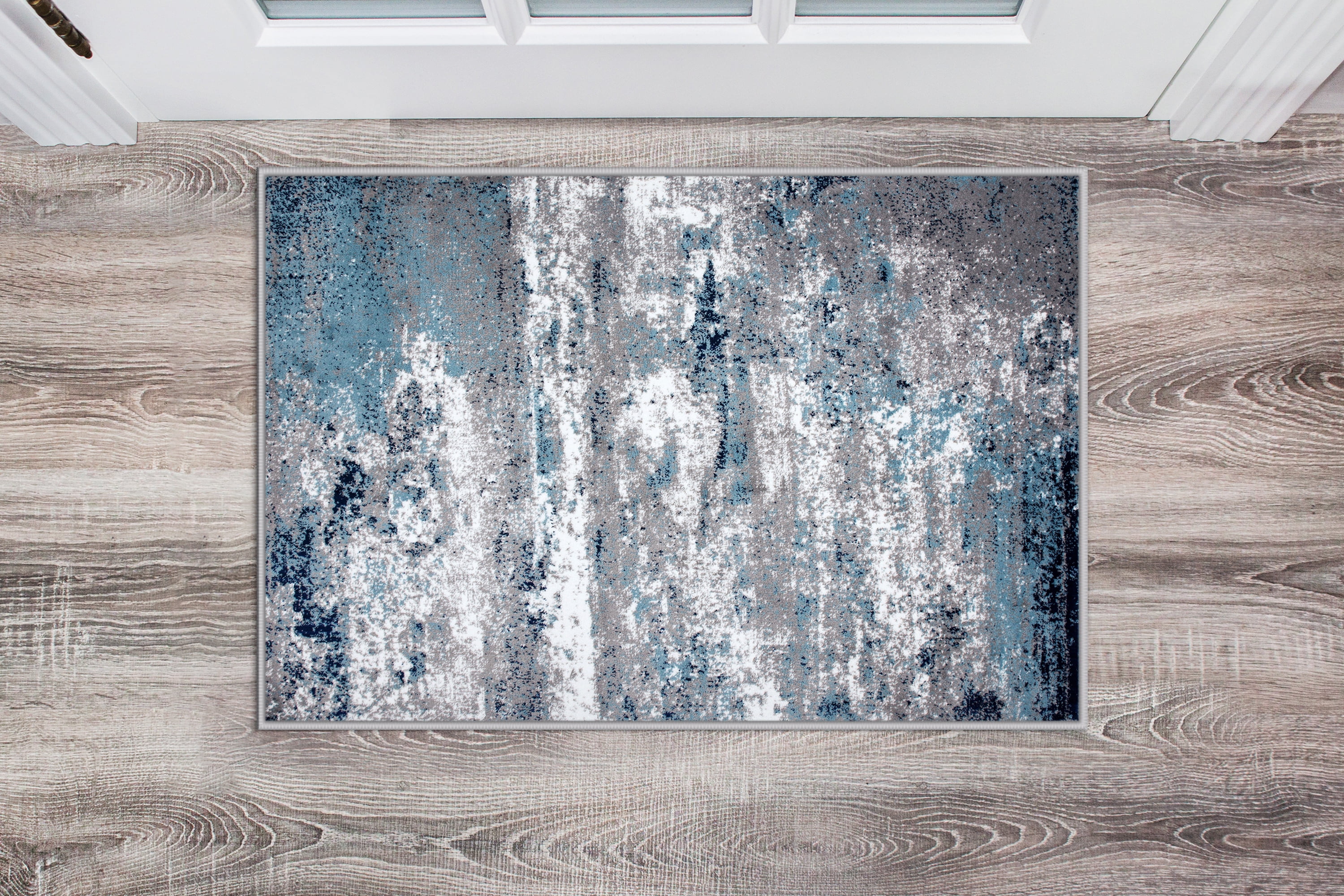 Modern Abstract Watercolor Washable Blue 2'x3' Indoor Rug