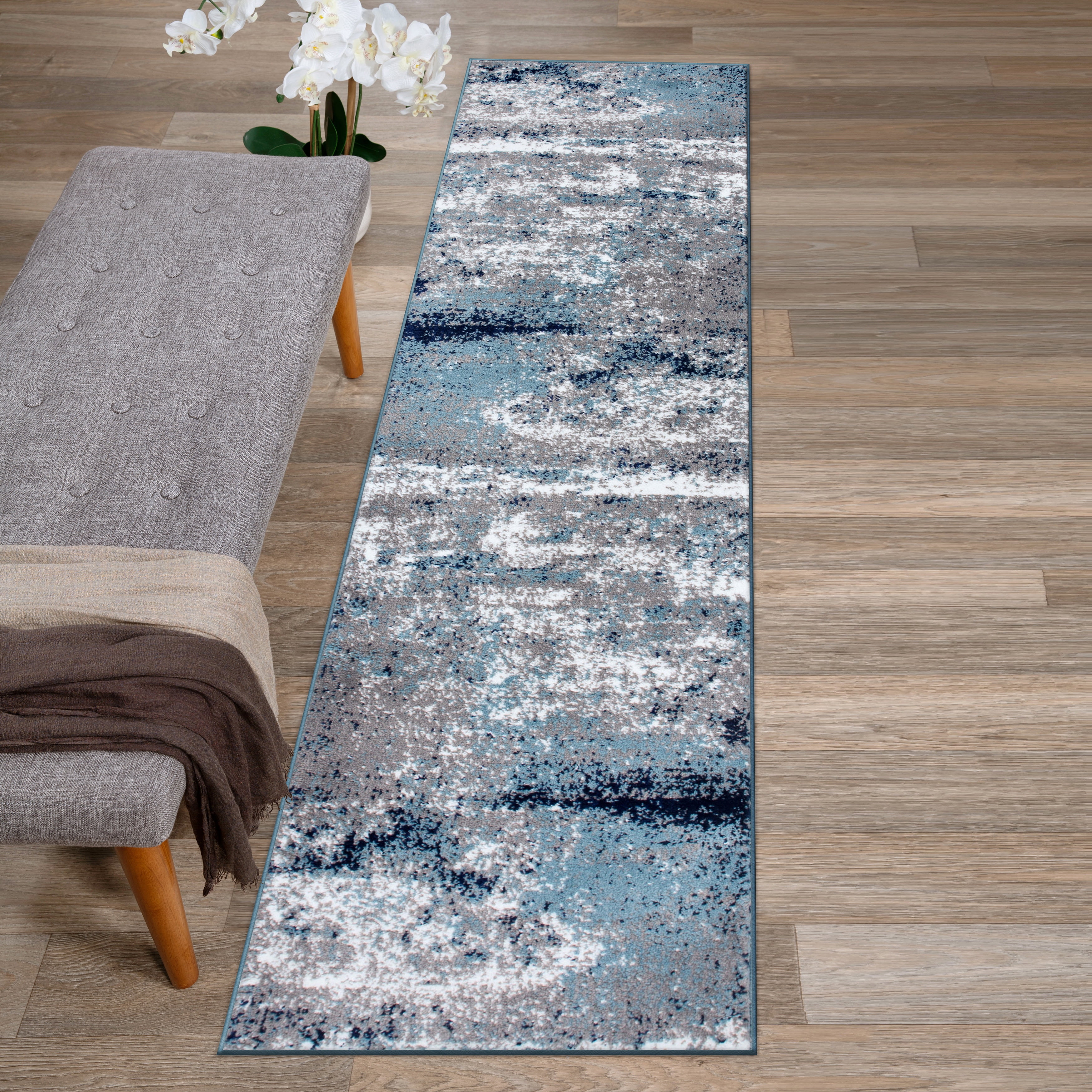 Bohemian Blue Abstract 26'' Easy-Care Polypropylene Rug