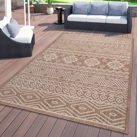World Rug Gallery Distressed Geometric Bohemian Textured Flat Weave Indoor/Outdoor Area Rug - BROWN 7'10"X10'