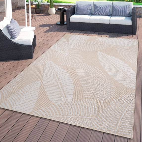 World Rug Gallery Distressed Palm Leaves Textured Flat Weave Indoor/Outdoor Area Rug - NATURAL 7'10"X10'