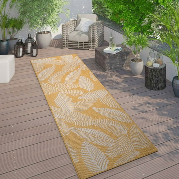 World Rug Gallery Distressed Palm Leaves Textured Flat Weave Indoor/Outdoor Area Rug - YELLOW 2'x7'