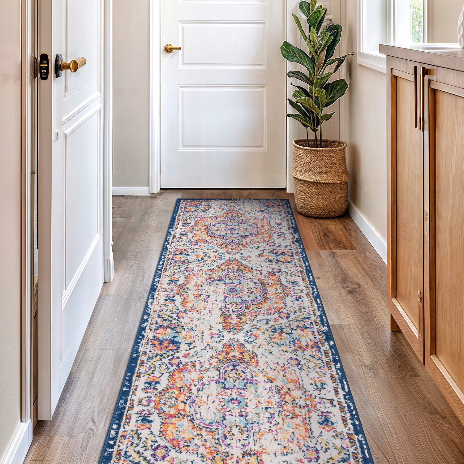 Multi-Color Distressed Bohemian Medallion Runner Rug 2'7" x 8'
