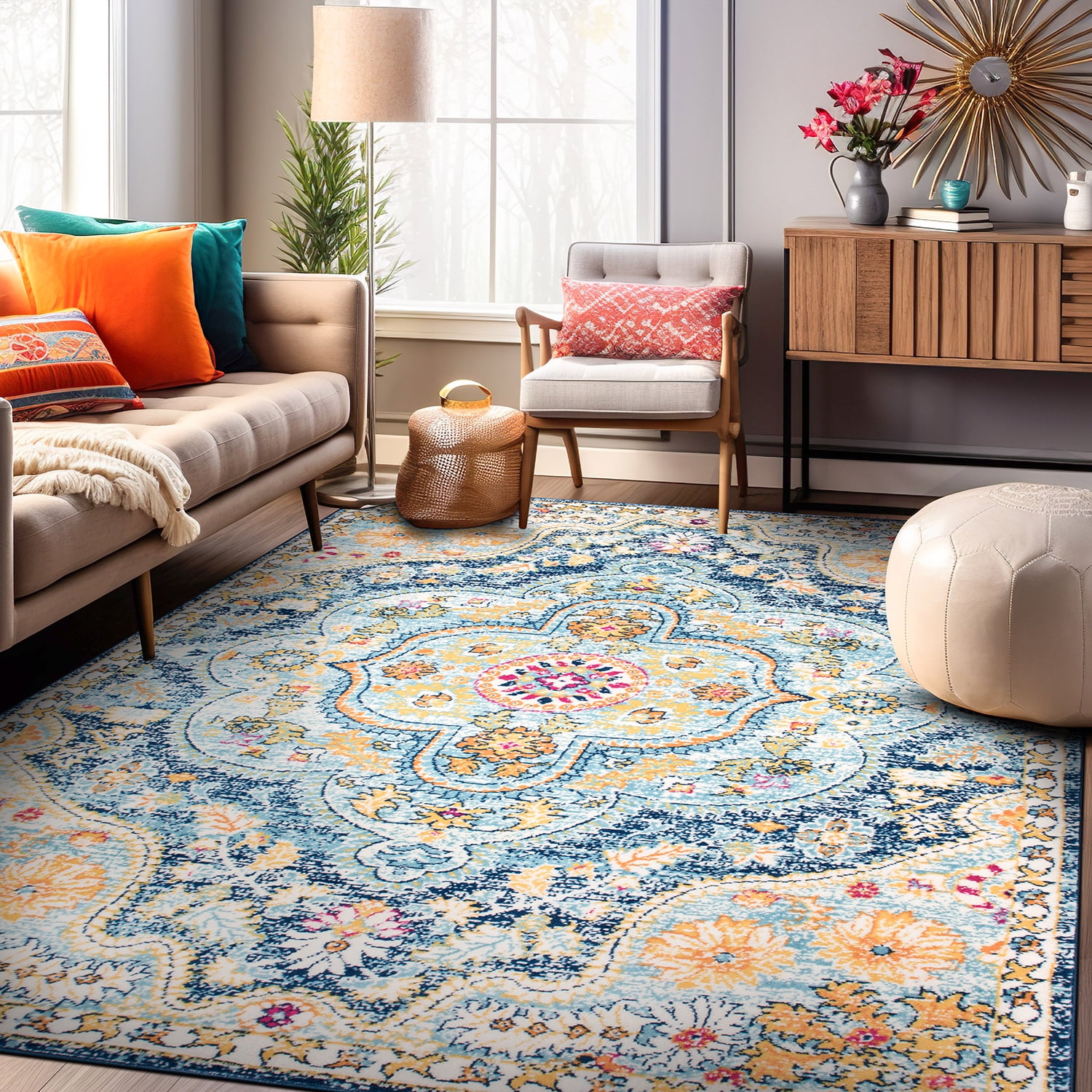 Navy Synthetic 5' x 7' Reversible Washable Area Rug