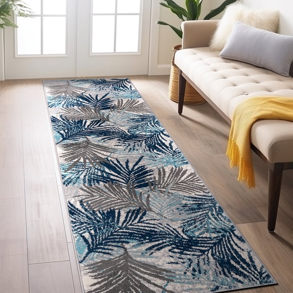 World Rug Gallery Edinburgh Floral Leaves Area Rug - Blue 2'x7'