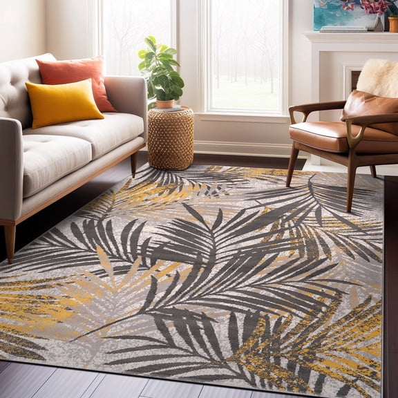 World Rug Gallery Edinburgh Floral Leaves Area Rug - Yellow 7'10"x10'