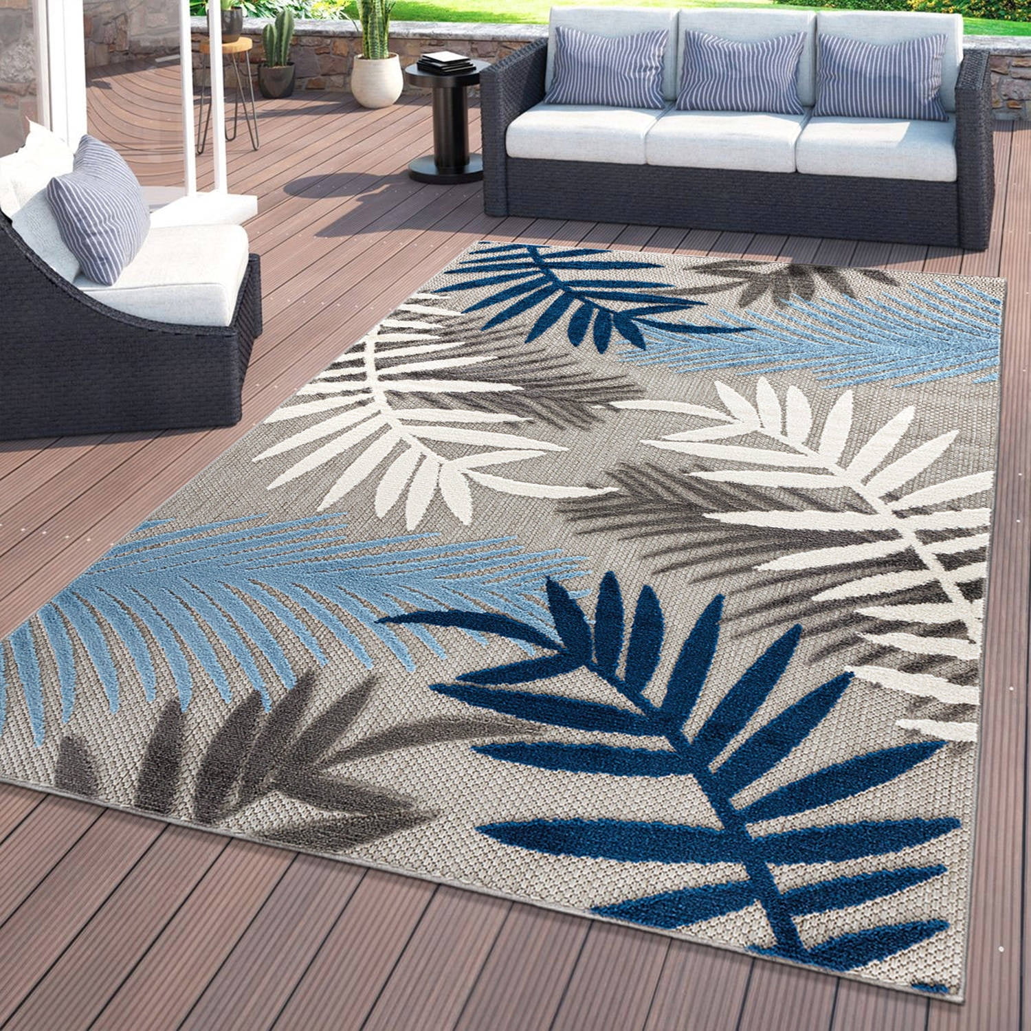 World Rug Gallery Evora Palm Frond Indoor/Outdoor Area Rug - Blue - 10 ...