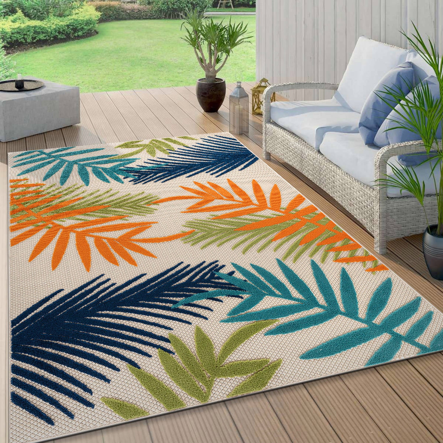 World Rug Gallery Evora Palm Frond Indoor/Outdoor Area Rug - Multi - 4 ...