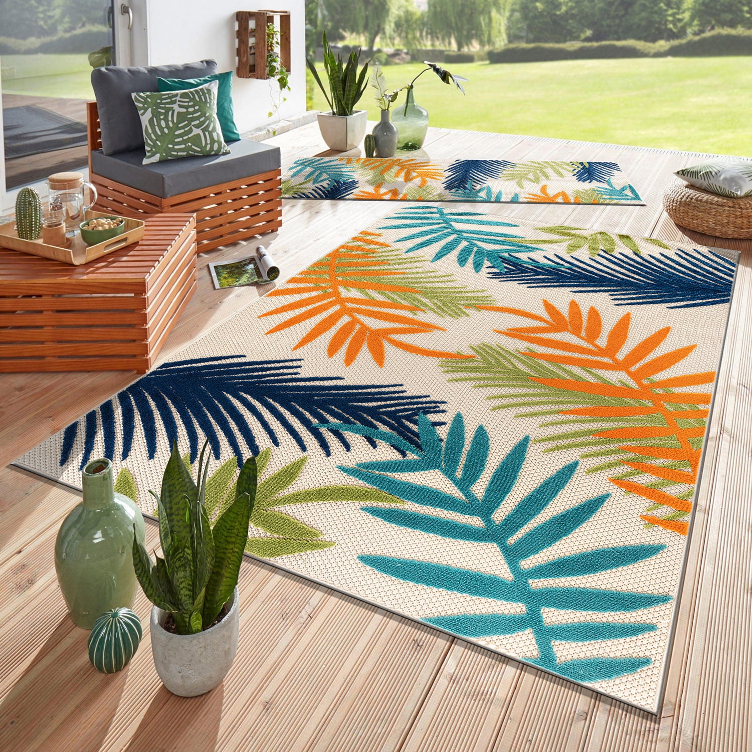World Rug Gallery Evora Palm Frond Indoor/Outdoor Area Rug - Multi - 9 ...