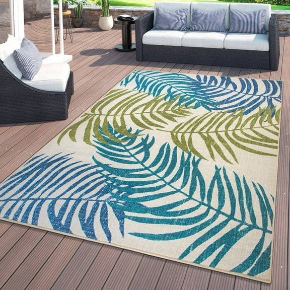 World Rug Gallery Floral Leaves Flatweave Indoor/Outdoor Area Rug - BLUE 7'10"X10'
