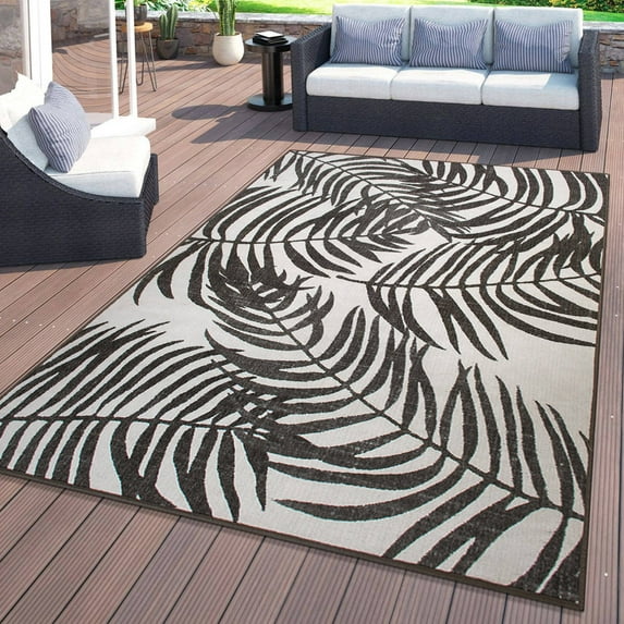 World Rug Gallery Floral Leaves Flatweave Indoor/Outdoor Area Rug - GRAY 5' X 7'