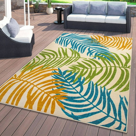 World Rug Gallery Floral Leaves Flatweave Indoor/Outdoor Area Rug - MULTI 7'10"X10'
