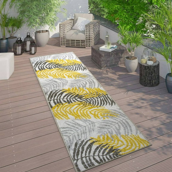 World Rug Gallery Floral Leaves Flatweave Indoor/Outdoor Area Rug - YELLOW 2'x7'