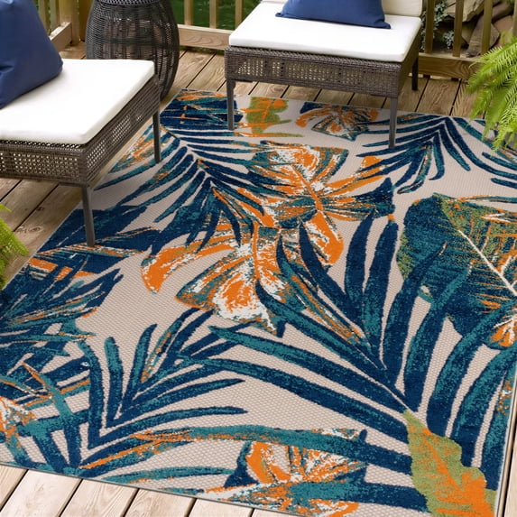 World Rug Gallery Floral Leaves Indoor/Outdoor Area Rug - Multi 4'x6'