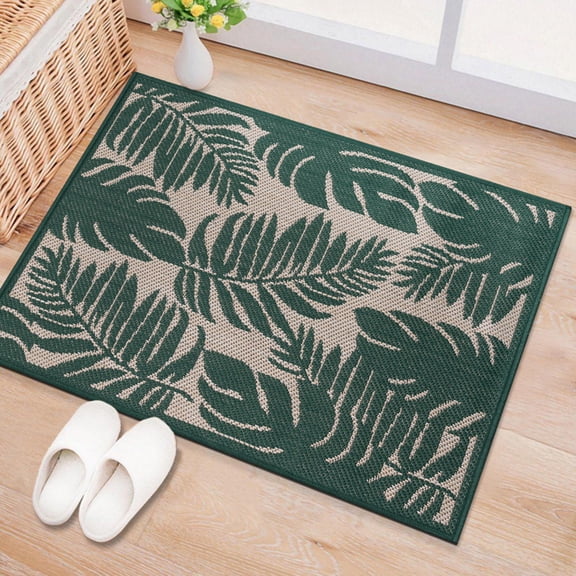 World Rug Gallery Floral Leaves Textured Flat Weave Indoor/Outdoor Door Mat - GREEN 2'x3'