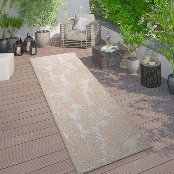 World Rug Gallery Floral Leaves Textured Flat Weave Indoor/Outdoor Area Rug - NATURAL 2'x7'