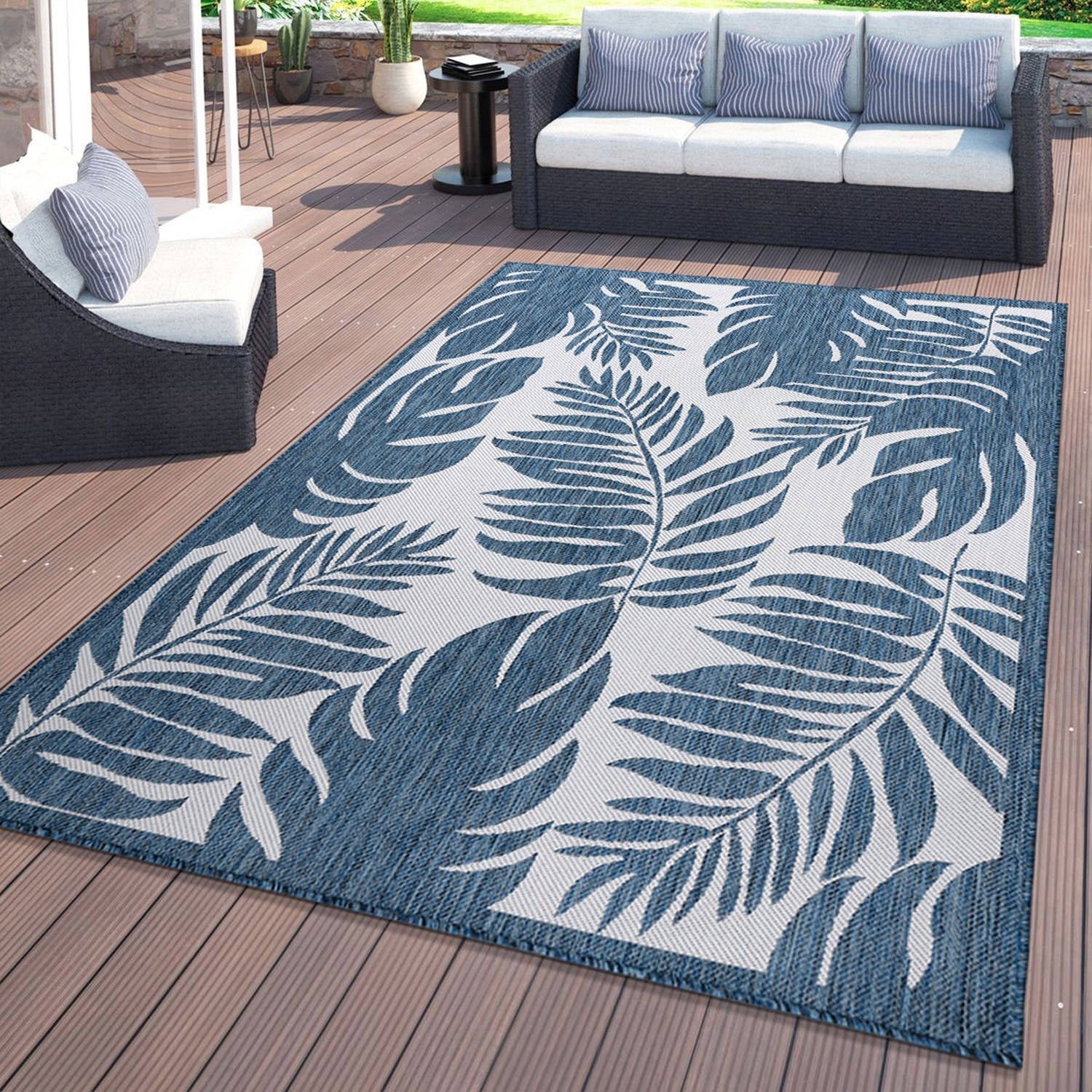 World Rug Gallery Floral Leaves Textured Flat Weave Indoor/Outdoor Area ...