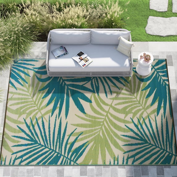 World Rug Gallery Floral Modern Reversible Plastic Indoor and Outdoor Picnic Mat, Camping Rug, RV Rug - GREEN 7'10"X10'