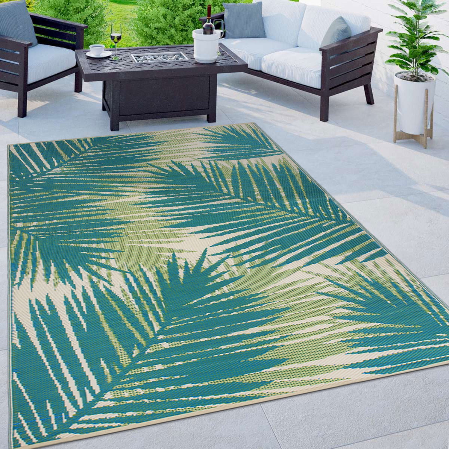 World Rug Gallery Tropical Palm Reversible Indoor Outdoor Plastic Rug ...