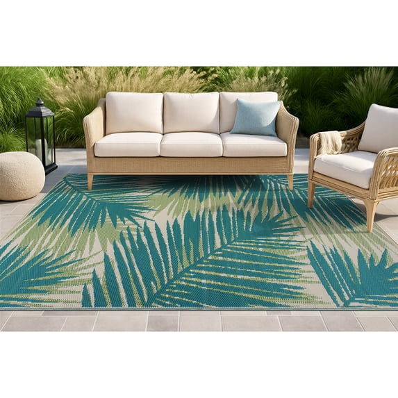 World Rug Gallery Floral Tropical Reversible Plastic Indoor and Outdoor Picnic Mat, Camping Rug, RV Rug - GREEN - 4'x6'