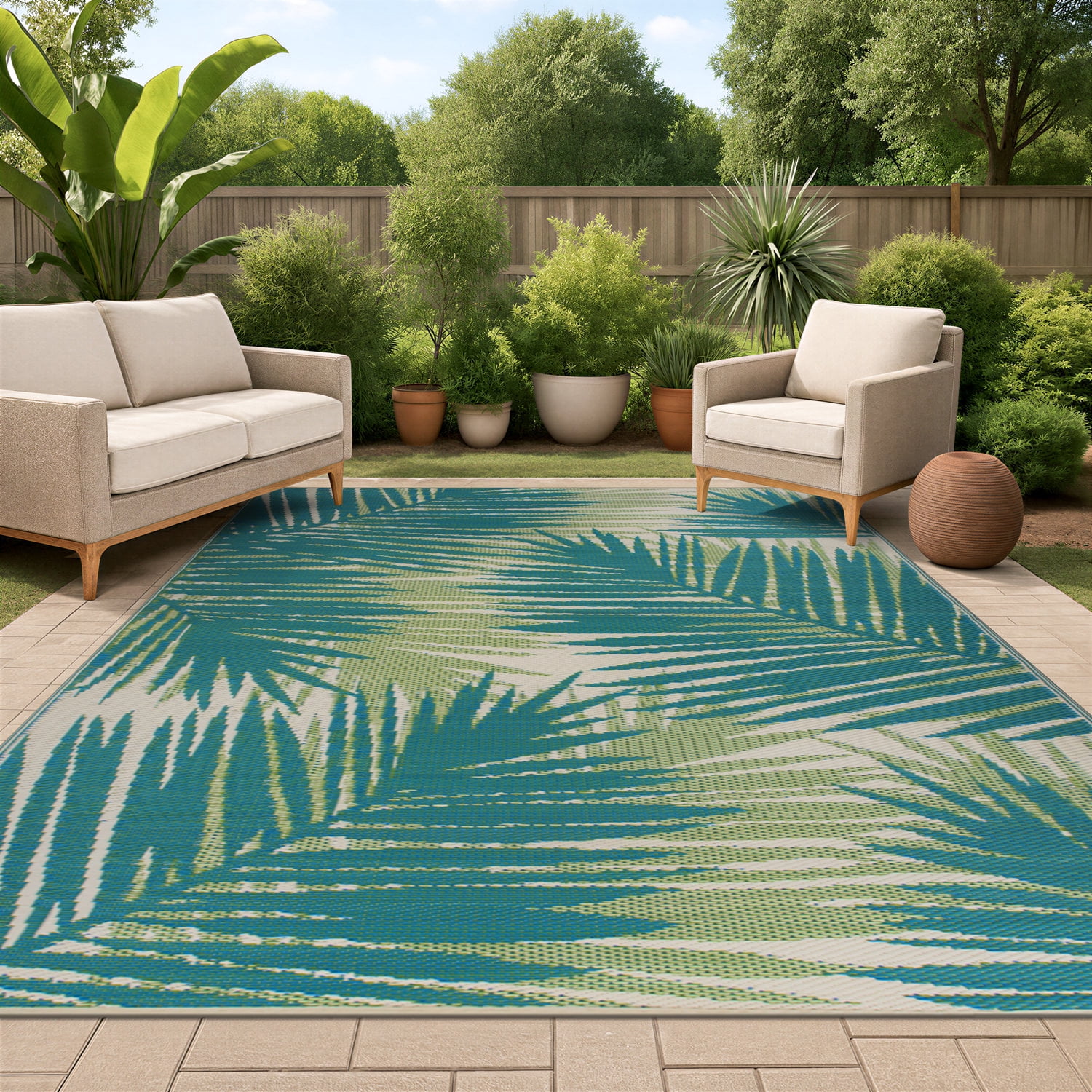 World Rug Gallery Floral Tropical Reversible Plastic Indoor and Outdoor Picnic Mat, Camping Rug, RV Rug - GREEN - 9'x18'