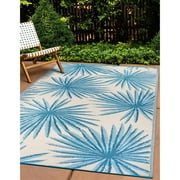 World Rug Gallery Floral Tropical Reversible Recycled Plastic Outdoor Picnic Mat, Camping Rug, RV Rug - BLUE 3'3"x5'