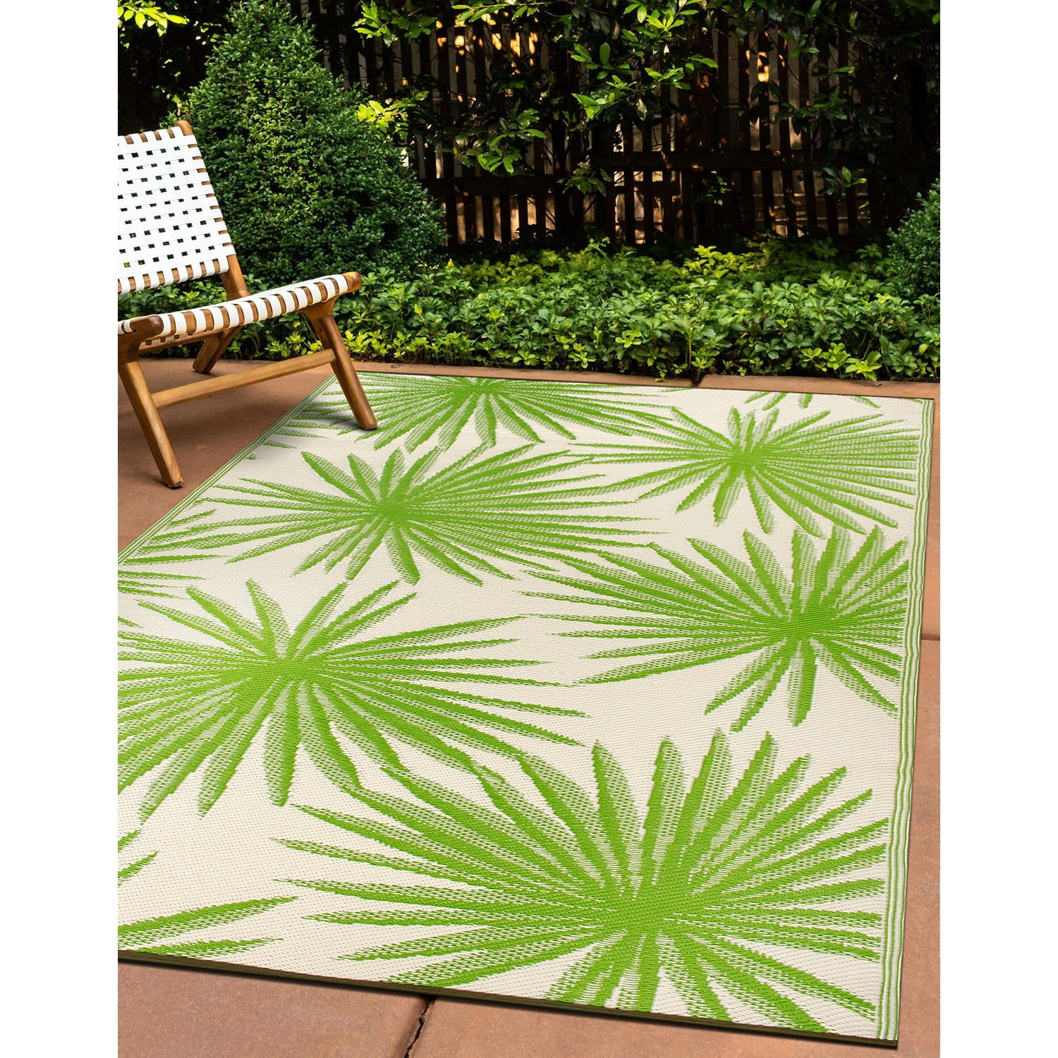 Green Floral Synthetic Reversible Rectangular Area Rug 5' x 7'