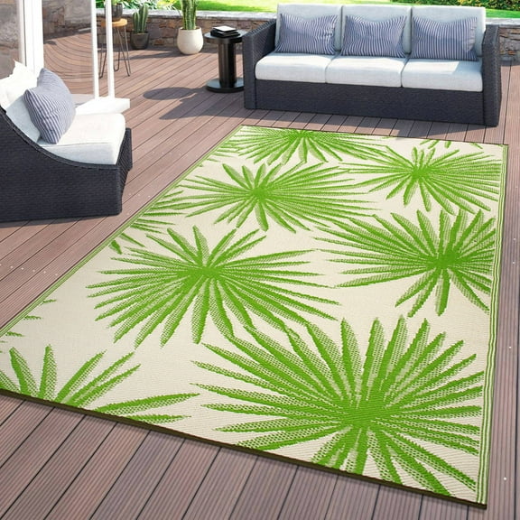 World Rug Gallery Floral Tropical Reversible Recycled Plastic Outdoor Picnic Mat, Camping Rug, RV Rug - GREEN 5'x7'