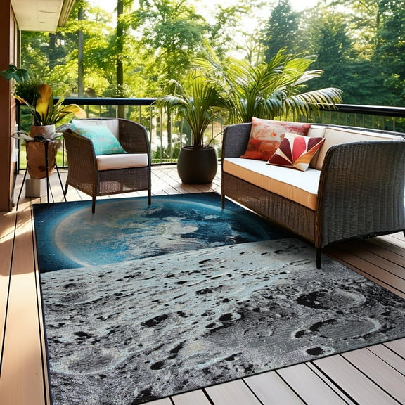 World Rug Gallery Galaxy Collection Adventure Moon Indoor/Outdoor Area Rug - Blue 5'3"X7'