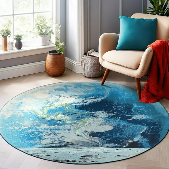 World Rug Gallery Galaxy Collection Adventure Moon Indoor/Outdoor Area Rug - Blue 6'6"Round