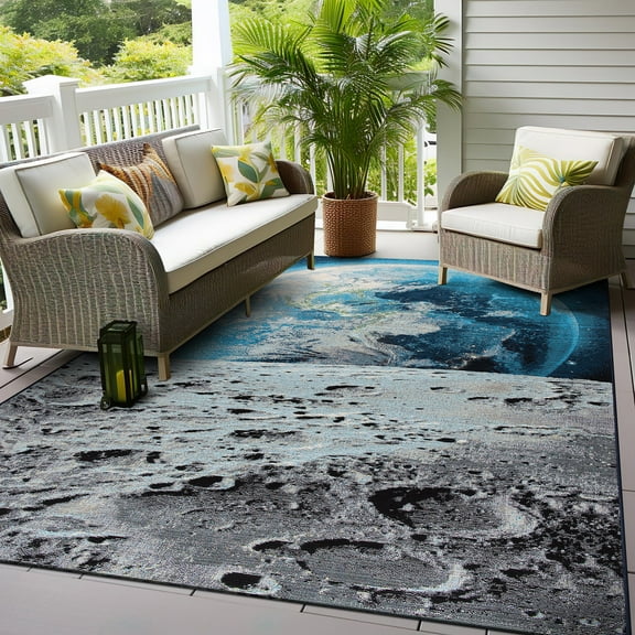 World Rug Gallery Galaxy Collection Adventure Moon Indoor/Outdoor Area Rug - Blue 7'10"x10'6"