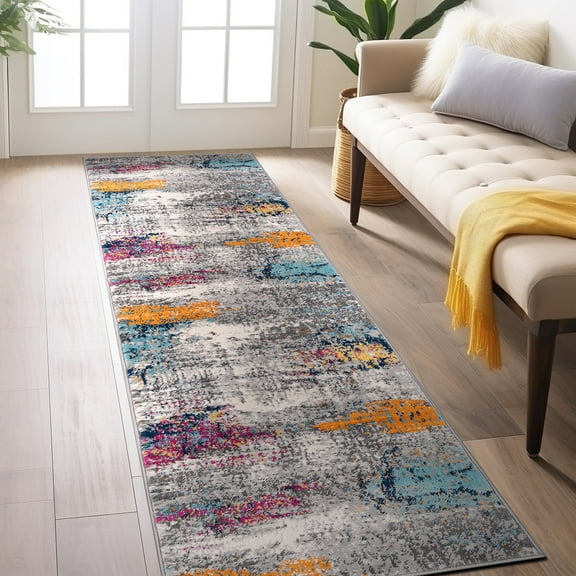 World Rug Gallery Geneva Contemporary Distressed Absract Area Rug - Multi 2'x7'