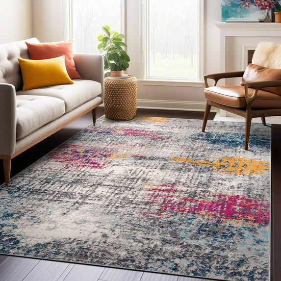 World Rug Gallery Geneva Contemporary Distressed Absract Area Rug - Multi 3'3"x5'