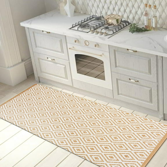 World Rug Gallery Geometric Anti Fatigue Kitchen, Laundry Room, Comfort Indoor Mat, Door Mat - Yellow 18"x47"