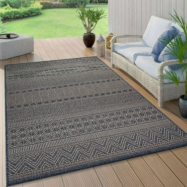 World Rug Gallery Geometric Bohemian Indoor/Outdoor Area Rug - Blue 5' x 7'