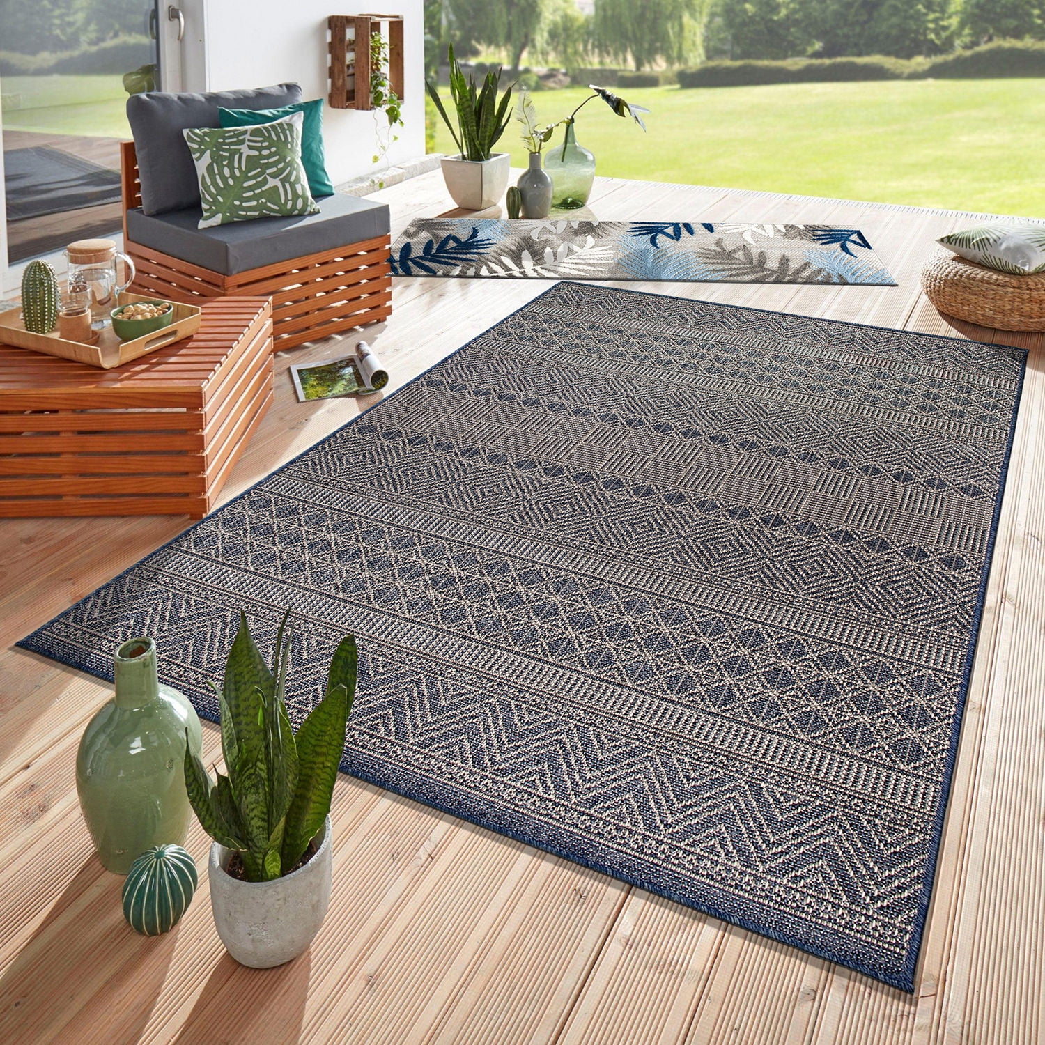World Rug Gallery Geometric Bohemian Indoor/Outdoor Area Rug - Blue 7 ...