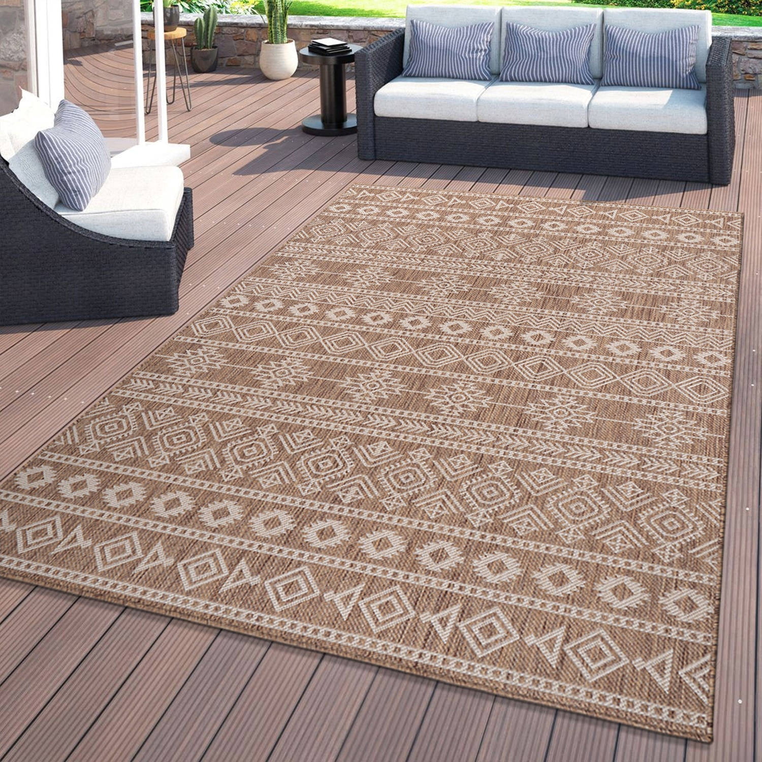 Brown and Beige Geometric Flat Woven Synthetic Area Rug 5' x 7'