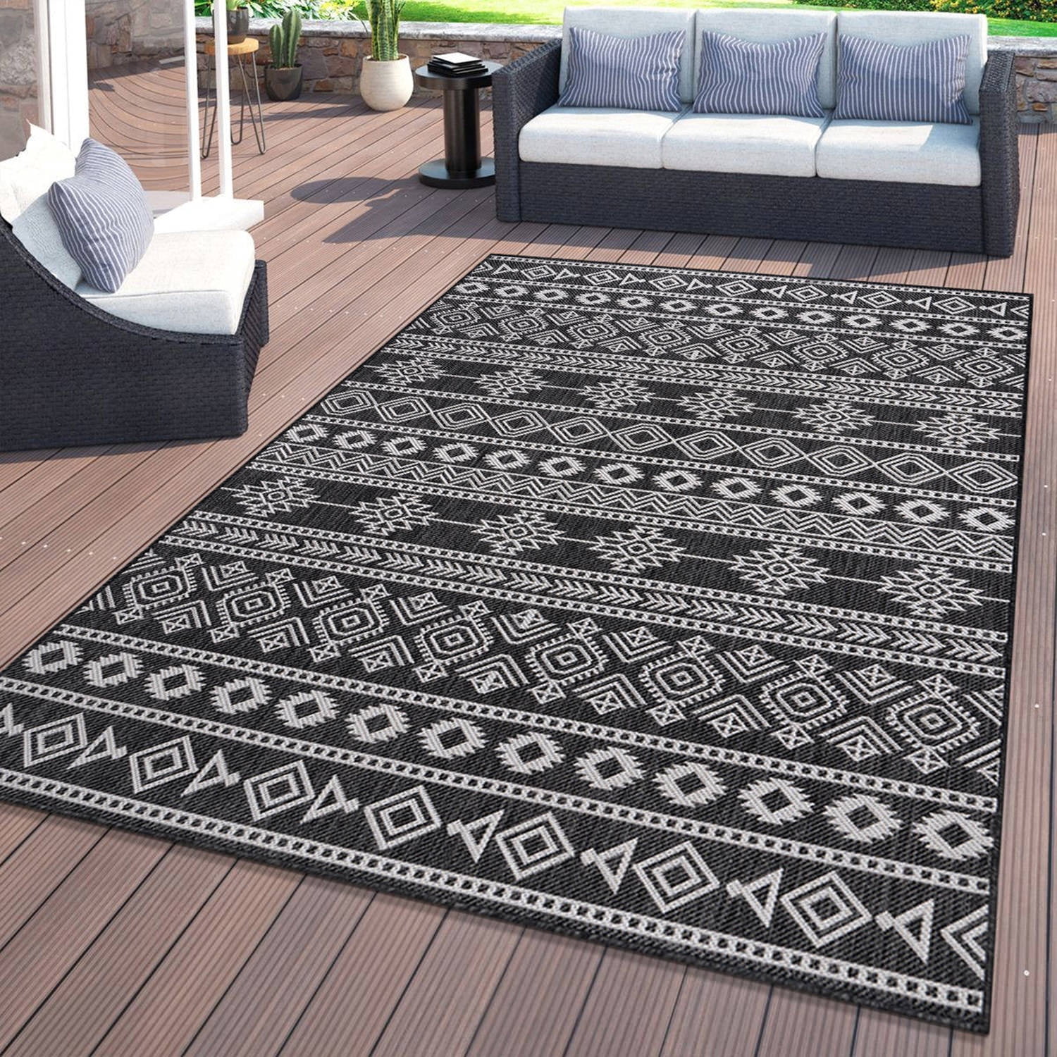 World Rug Gallery Geometric Boho Textured Flat Weave Indoor/Outdoor ...