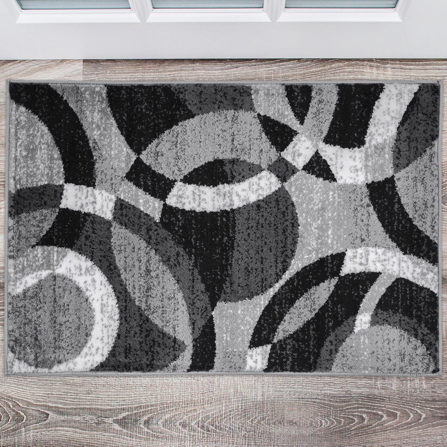 Med Grey Abstract Synthetic 26" x 3" Easy-Care Area Rug
